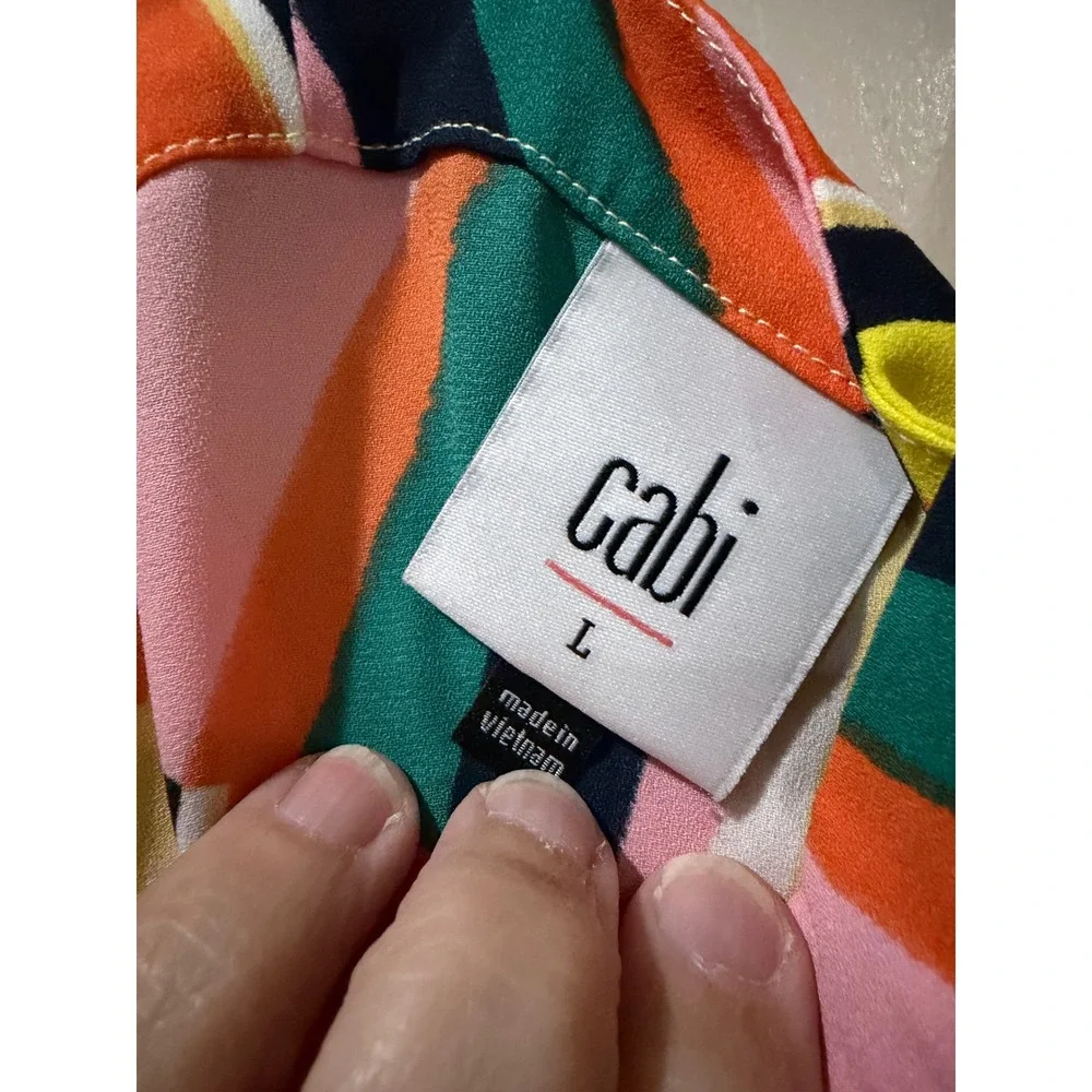 Cabi Large Stripe Print Ruffle Hem Camisole Tank Top Multicolor 5979 B14 - Picture 3 of 4